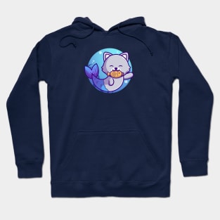 Cute Cat Mermaid Bite Fish Cartoon Hoodie